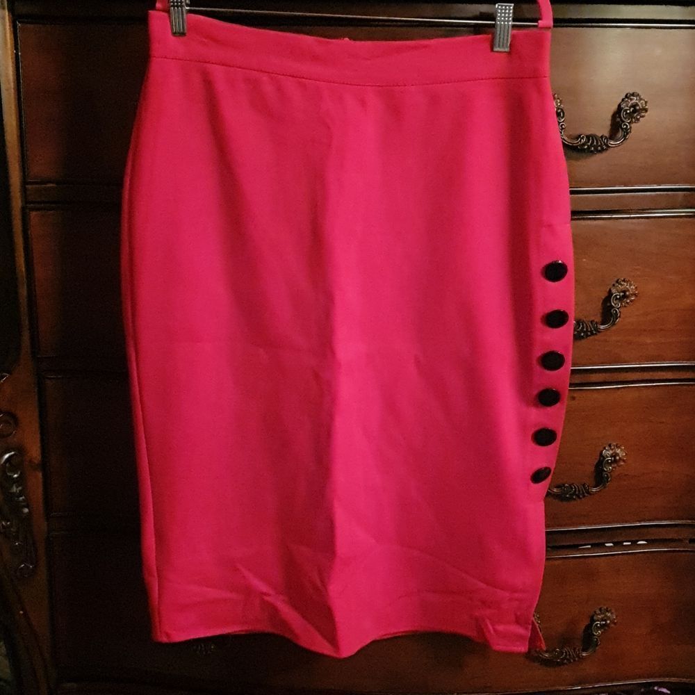 Ladies Plus Button Side Down Midi Skirt